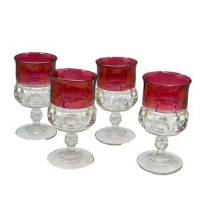 Lot of 4 Vintage THUMBPRINT KINGS CROWN  Ruby Flashed  5‎ 1/2" Goblets